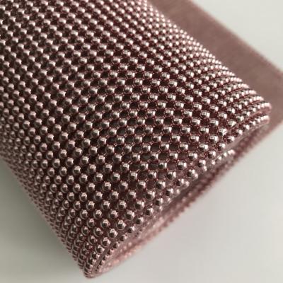 China Durable Rose Gold Metallic Beaded Metal Mesh Fabric Hot Fix Aluminum Chainmail Sheet For Clothing Shoes Hang Bags for sale