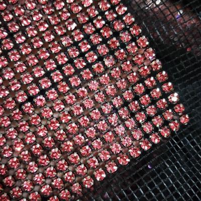 China High Quality Pink Flatback Crystal Metal Rhinestone Mesh Fabric, 5mm Crystal Fabric For Garment for sale