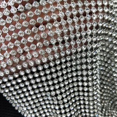 China Durable 6mm High Quality Shiny Copper Metal Base Crystal Rhinestone Fabric Crystal Mesn Glass Cloth For Gament for sale