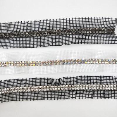 China Pointback 1.5 cm Width 4MM Width 4MM Rhinestone Metal Base Glass Roll Crystal Mesh Trimming For Garment for sale