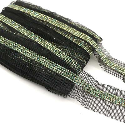 China Pointback 4 Rows Green Crystal Mesh Trimiming For Bags, Clothes, Shoes for sale