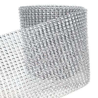 China Factory Price Flatback 24 Row Glitter Crystal Ribbon Roll Shiny Mesh Wrap Fabric Without Rhinestones for sale