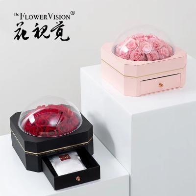 China New Design Recyclable Middle Size Luxury Domed Flower Acrylic Boxes With Drawer For Jewelry And Gift for sale