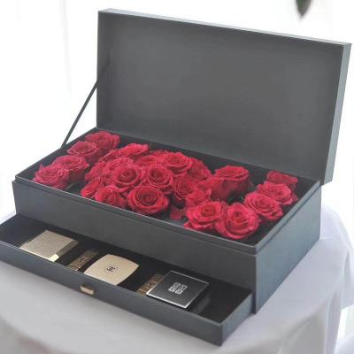 China New Design Rectangular Satin Double-Layer Flower Gift Box Recyclable With JE T'AIME, With Drawer, 18.1'*9'*5.5' Flower Packaging Boxes for sale