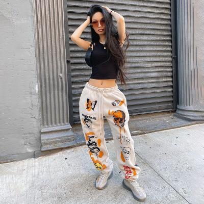 China Autumn Hot Sale Chic Design Fashion Viable Women Joggers High Waist Drawstring Long Pants With Graffiti Streetwear for sale