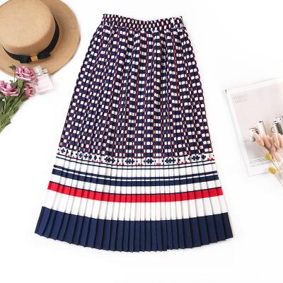 China 2021 Summer Women's Autumn Polka Dot Pleated Skirts Vintage Print Anti-Static Skirt Girl's High Waist Hit Color Midi Skirts Jupe Femme for sale