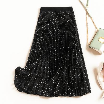 China Vintage Polka Dot Summer Skirts High Waist Anti-Static Casual Women Preppy Style Skirts A Line Elastic Waist Pleated Midi Skirts for sale