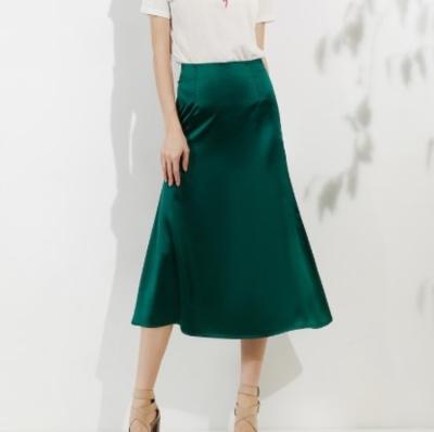 China 2021 Summer Anti-static Women's Satin High Waist Midi Skirt Vintage Pink Green Silk Korean Style Long High Waist Skirt For Women A Line Office Skirts for sale