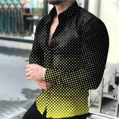 China Viable 2022 New Autumn Men's Shirt Long Sleeve Tees Tops Simple Gradient Color Polka Dot Print Shirt Extra Large Shirt For Men's Clothing for sale