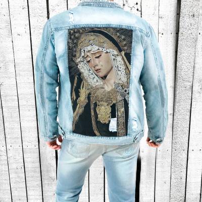 China Viable men's denim jacket autumn and winter jacket printing beauty tears hole casual men's foreign trade wholesale for sale