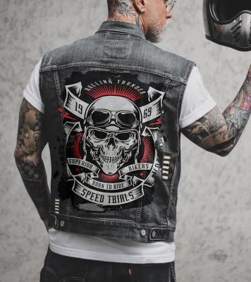 China 12 color fashion street viable personality printing men's denim vest motorcycle punk men's casual denim jacket wholesale for sale