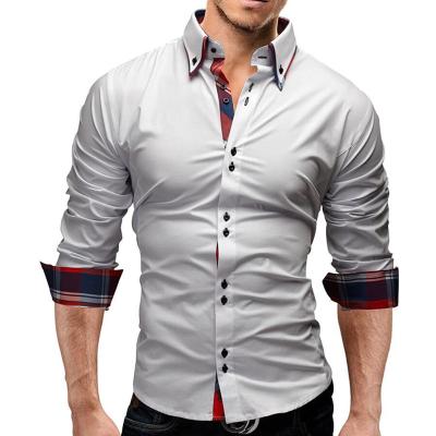 China Viable Men Shirts Long Sleeve Turn-Down Collar Button White Black Plaid Tops Business Casual Slim Fit T-shirt Male Clothing for sale