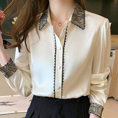 China Sustainable Blouses Femme Long Sleeve Blouse Women Blusas Mujer De Moda 2021 Lace Turn Down Collar Top Blosue Silk Shirt 8397 for sale