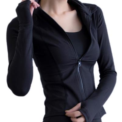 China Breathable Standing Collar Zipper Yoga Jacket Solid Color Full Sleeve Long Sleeve Shirt With Thumb Hole Running Exercise Gym Women's Yoga Jacket for sale