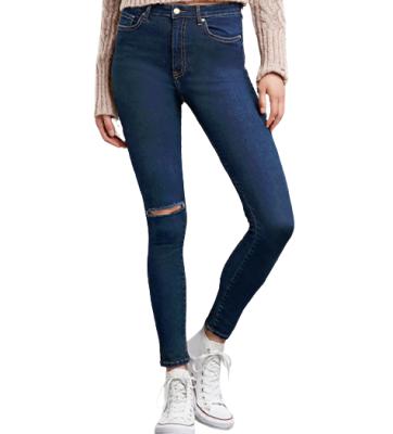 China QUICK DRY Ladies Slim Knee Ripped Casual Gaiters Zipper Button High Waist Beggar Pants Ladies Jeans Pants for sale