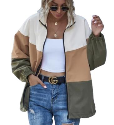 China Breathable Ladies Loose Cuffs Full Zipper Drawstring Coat Bottom Casual Patchwork Stand Collar Elastic Ladies Jacket for sale