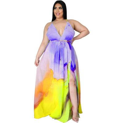 China Newest Design Summer Anti-static Gradient Color Bohemian Style Long V-Neck Dress Women 5xl Backless Plus Size Maxi Dress for sale