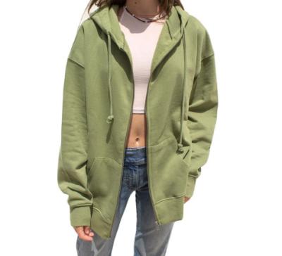 China Anti-Wrinkle Full Zipper Double Pocket Hood Loose Drawstring Sweatshirt Women's Long Sleeve Hoodie Jacket for sale