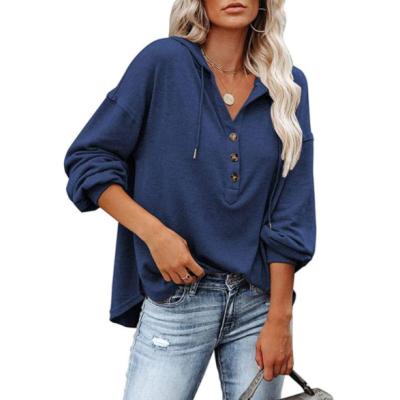 China Wholesale Anti-Wrinkle Hooded Women Button Fly V-Neck Simple Sweatshirt Hoodie For Women for sale