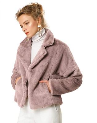 China Women's Fluffy Lapel Autumn And Winter Anti-wrinkle Pocket Loose Angled Short Diagonal Faux Fur Jacket Fluffy Women's Cardigan Coat for sale