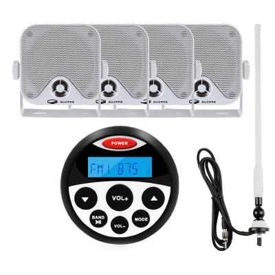 China Cart Marine Media Digital Radio Waterproof Motorcycle/Boat/ATV/UTV/Golf Audio Stereo Player+ 2 Pairs 4 Inch Marine Waterproof Stereo Speakers +FM AM Rubber Antenna for sale