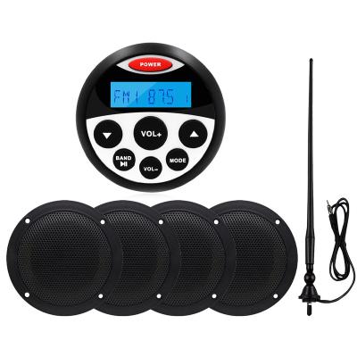 China Waterproof Cast Aluminum MP3 Player Marine Radio Audio &2Pairs 4Inch Marine Speaker &FM AM Stereo Antenna For ATV UTV Golf Cart Motorcycle for sale