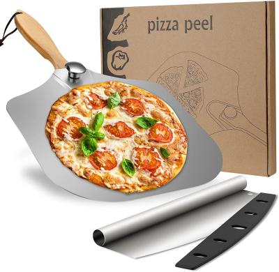 China Disposable 12inch-14 inch Aluminum Pizza Peel Shovel With Foldable Wooden Handle Convenient To Store For Pizza Tools Pizza Paddle Skin for sale