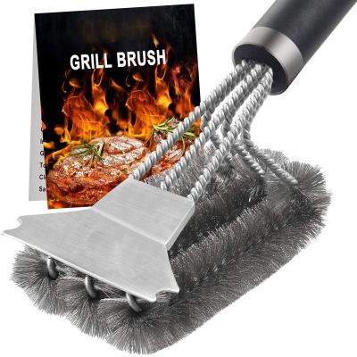 China Grill Dustproof Brush and Scraper with Deluxe Handle Wire Charcoal Porcelain Stainless Steel BBQ Safe Brush for sale