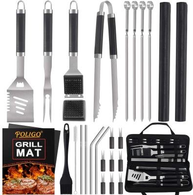 China Amazon Hot Selling 25pc Aluminum Case BBQ Grill Outside Packing Inside With Food Tong And Knife Brush BBQ Grill Tool Kit for sale