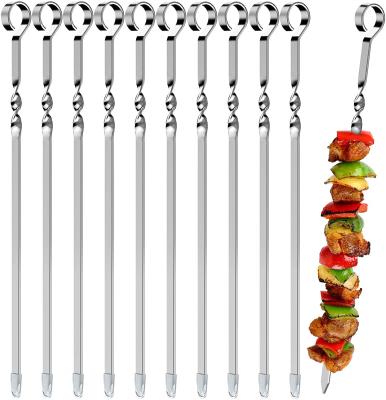 China 10PCS Camping BBQ Oven Barbecue Tools Dustproof BBQ Kebab Rotating Stainless Steel Metal Meat Skewer for sale