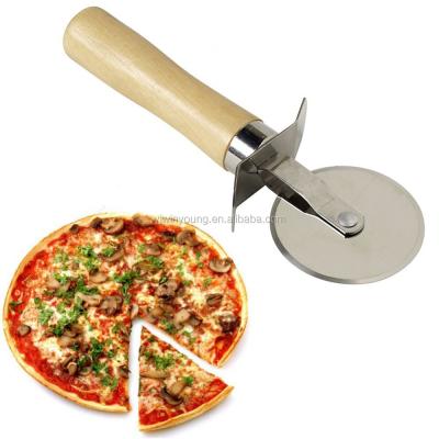 China Stainless Steel Disposable Wooden Handle Pizza Cutter Wheel for sale