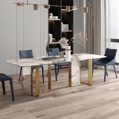 China (Other) 2.2meters Square Adjustable Dining Table Set 8-10 Chairs For Sale Table And Chairs Set With Sintered Stone Top for sale