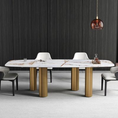 China (Other) adjustable dining table set 8-10 chairs for sale RECTANGLE dining table and chairs set with agglomerated stone top for sale