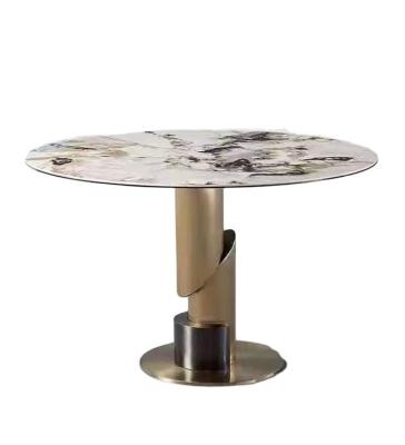 China Metal base luxury gold with sintered stone top dining table for hotel for sale