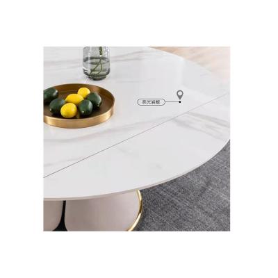 China Luxury Customized Luxury Oval Shape Marble Top Dining Table With Round Stainless Steel Base For Dining Room for sale