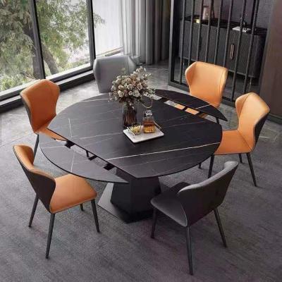 China Dining table black white gray color customization (the other) adjustable multifunctional round dining table in agglomerate stone top for sale