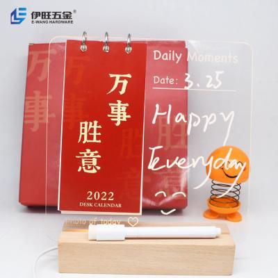 China YIWANG 2022 Creative DIY Luminous Desk Calendar Desk Decoration Record Message Erasable Acrylic Whiteboard Custom Logo Calendar for sale