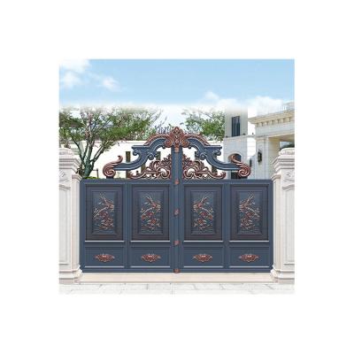 China Luxury Golden Paint Double Swing Gate Fence Swing Gate Exterior European Style Aluminum Driveway Gates for sale