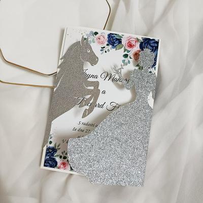 China Unique Western Europe Horse Laser Cut Invitation Sweet Sixteen Glitter Cow Girl Quinceanera Greeting Cards for sale