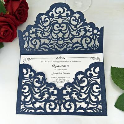 China Europe Factory Invitation Cards Navy Champagne White Custom Print Luxury Royal Wedding Greeting Cards for sale