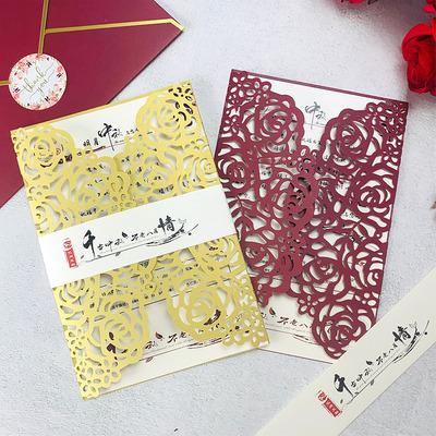 China Custom Europe Rose Paper Wedding Greeting Cards Personalized Printing With RSVP Card for sale