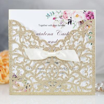 China Custom Europe Glitter Pocket Greeting Cards Printing Multi Color Personalized Wedding Invitation And Envelope for sale