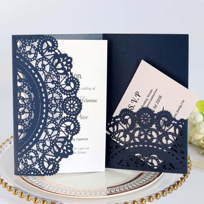 China Europe DIY Hollow Flower Shining Pocket Fold Greeting Cards For Wedding Bridal Shower Quinceanera Party for sale