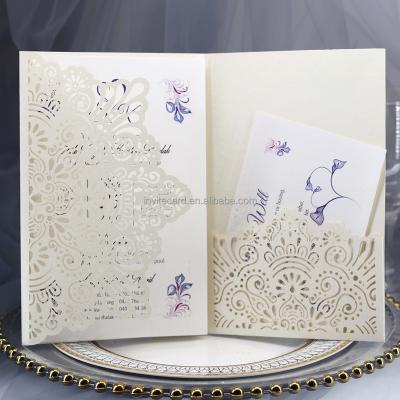 China Europe laser cut invitation cards for wedding with blank page and small card and white envelope for sale