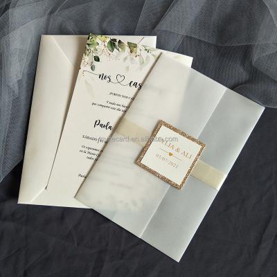 China Europe Europe Style Romantic Flower Vellum Paper Cover For Custom Wedding Invitation With Custom Printing Tag for sale