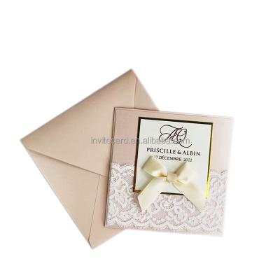 China Custom Luxury Europe Lace Paper Invitation Card with Glittery Envelope and Wax Seal for Wedding Party for sale