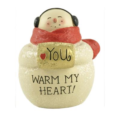 China Europe 2021 Hot Sale Indoor Christmas Gift Snowman Sculpture Resin Statue For New Year for sale