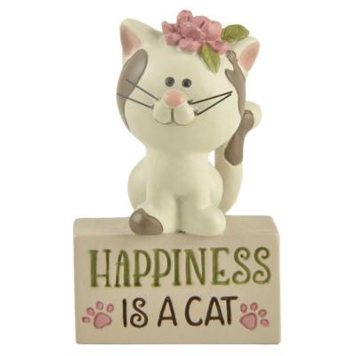 China Europe 2020 New Design Custom Resin Kitten On Block Cat Animal Statue Decoration for sale