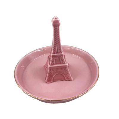 China Europe Crafts Ceramic Eiffel Tower Ceramic Jewelry Tray Home Decor for sale