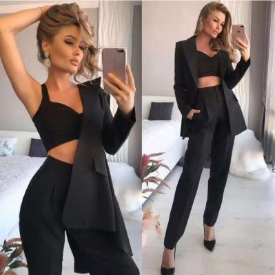 China Hot Sale 2022 Anti-Static Cheap Women Spring Business Pockets Hot Elegant Office Ladies Blazer Pants Tank Main Three Piece Set for sale